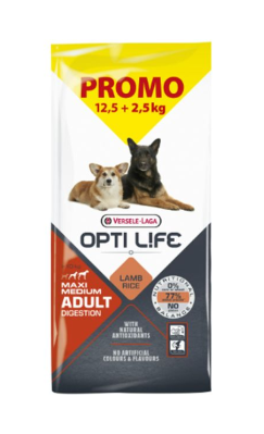 Versele-Laga OPTI LIFE Adult Digestion Medium & Maxi 12,5+2,5kg AKTION Trockenfutter für Hunde mit empfindlicher Verdauung