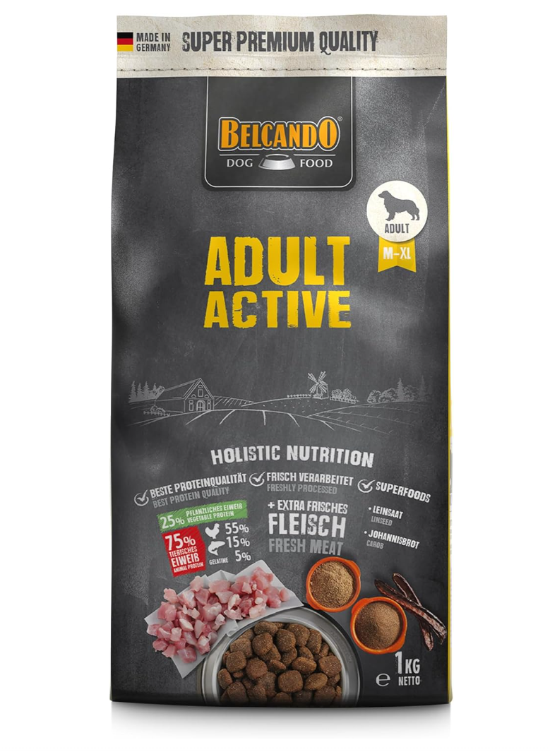 Belcando Adult Active Dog Food, Dry Food for Active Dogs and Sports Dogs, Complete Food for Adult Dogs from 1 Year
