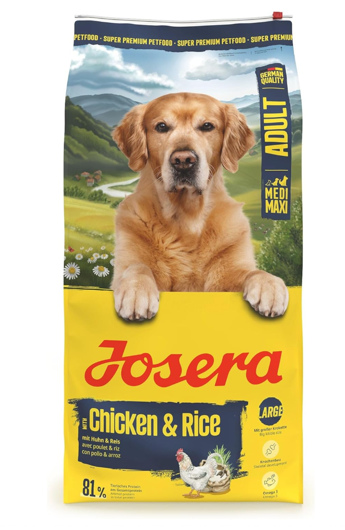 JOSERA Adult Large Chicken & Rice (12.5 kg) Premium Dry Food for Adult Large Breed Dogs with Salmon Oil, Gluten-Free, Valuable Fatty Acids, XL Kibble, Against Obesity