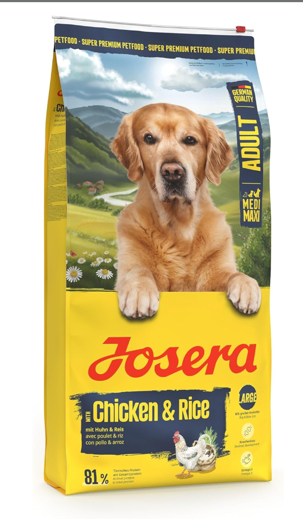 JOSERA Adult Large Chicken & Rice (12.5 kg) Premium Dry Food for Adult Large Breed Dogs with Salmon Oil, Gluten-Free, Valuable Fatty Acids, XL Kibble, Against Obesity